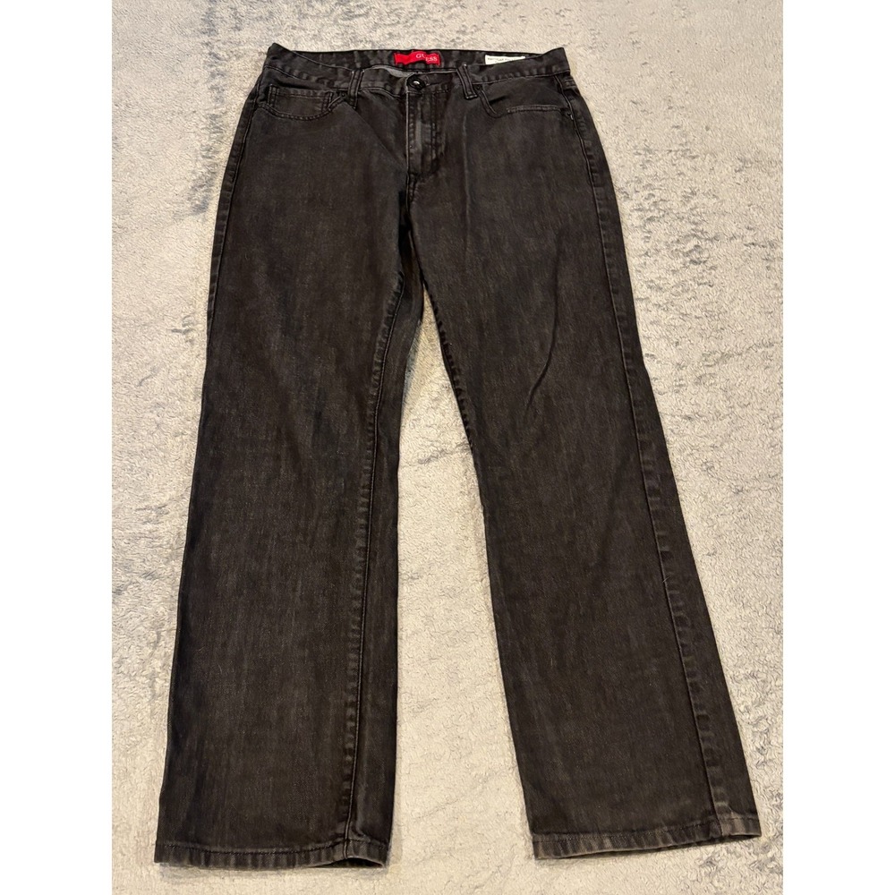 GUESS Jeans 32x30 (32x29) Regular Straight Crescent Fit Black Denim Casual